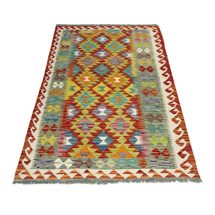 Afghan Vegetable Kilim Rug 3' 11" x 6' 5" Flat-Weave | No. AL752379