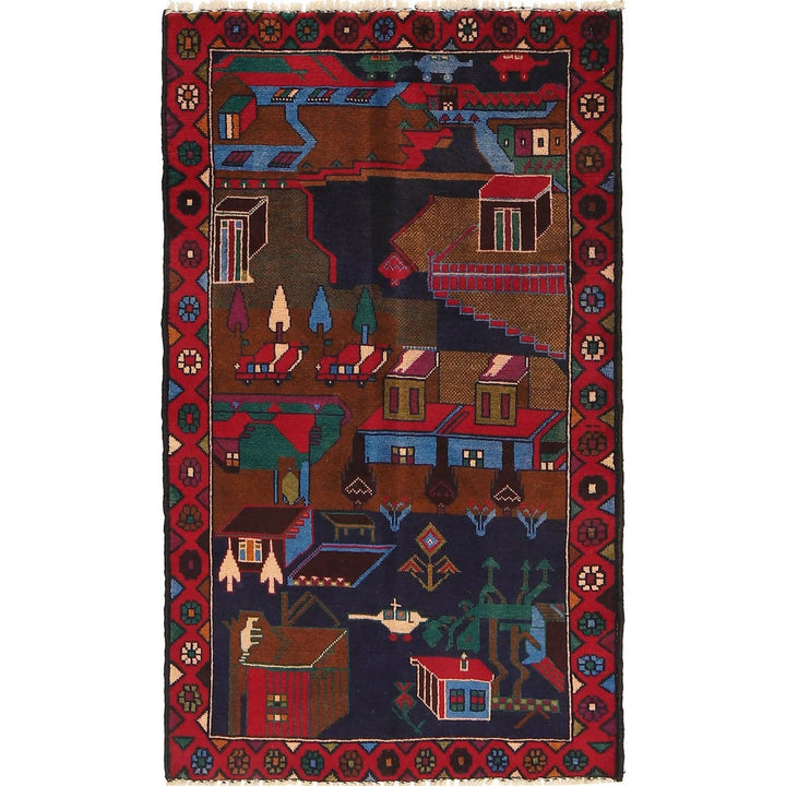 Afghan Pictorial Rug 2' 8" x 4' 7" Hand-Knotted | No. AL75244