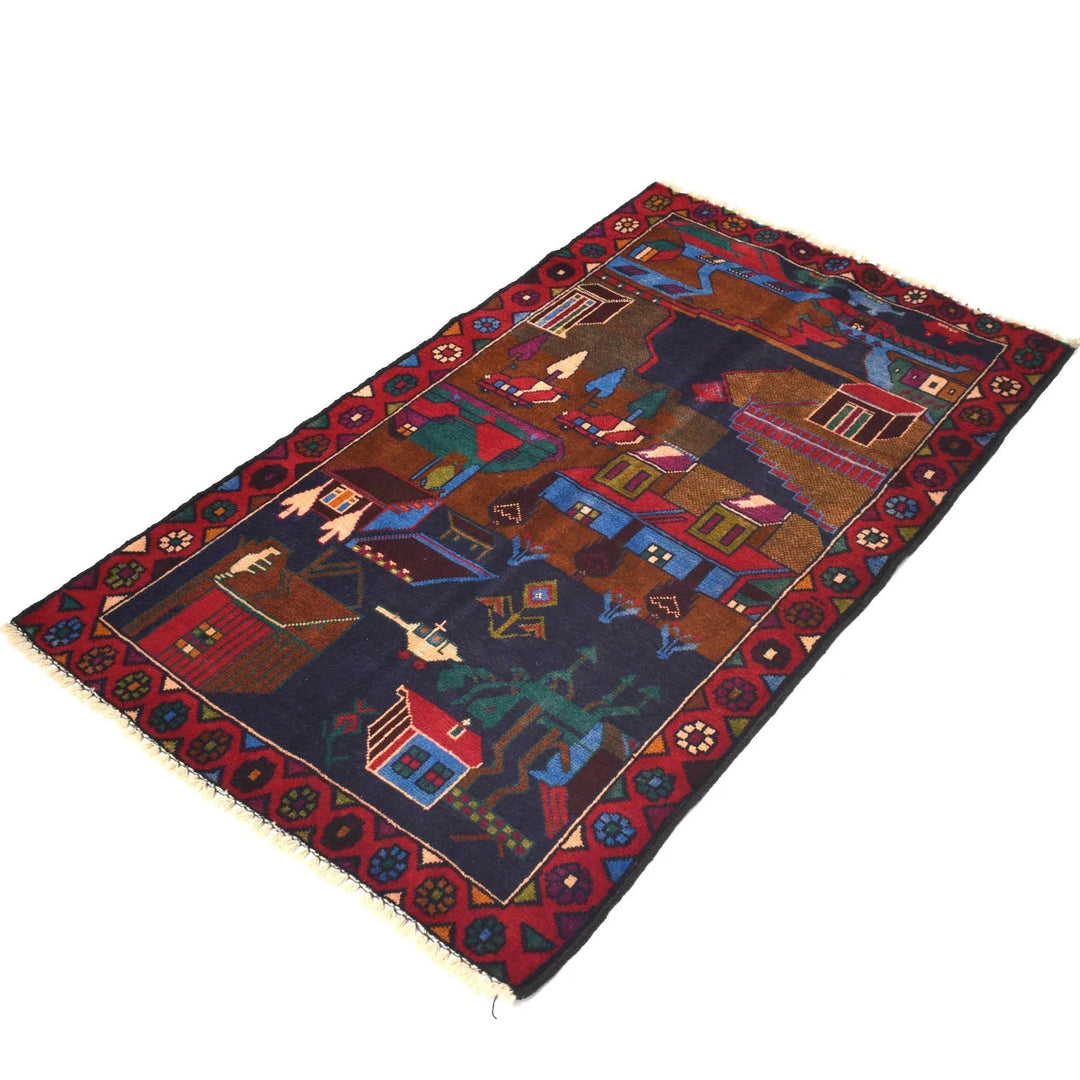 Afghan Pictorial Rug 2' 8" x 4' 7" Hand-Knotted | No. AL75244