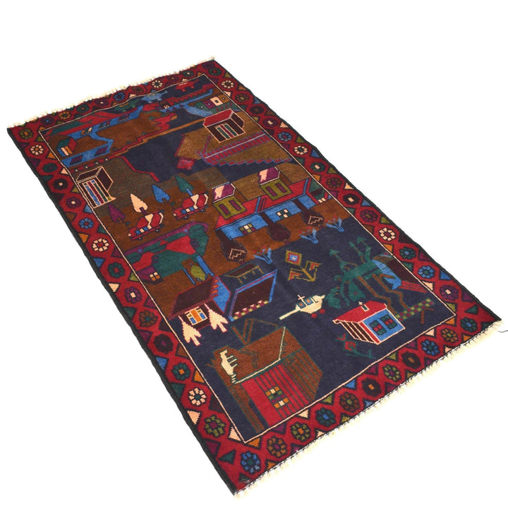 Afghan Pictorial Rug 2' 8" x 4' 7" Hand-Knotted | No. AL75244