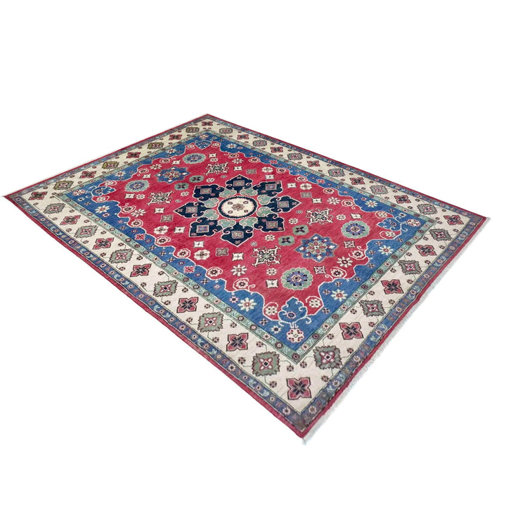 Red Afghan Kazak Rug 6' 7" x 10' 0" Hand-Knotted | No. AL75246