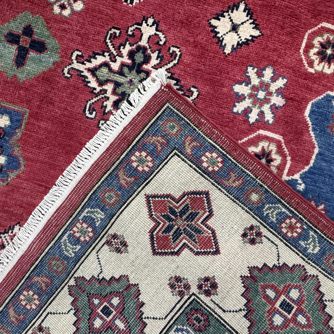 Red Afghan Kazak Rug 6' 7" x 10' 0" Hand-Knotted | No. AL75246