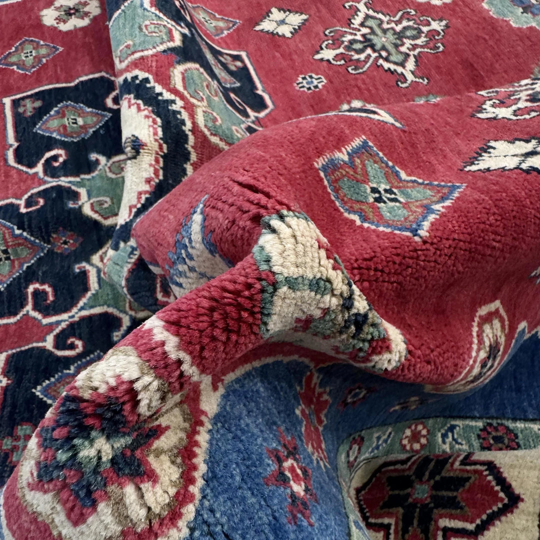 Red Afghan Kazak Rug 6' 7" x 10' 0" Hand-Knotted | No. AL75246