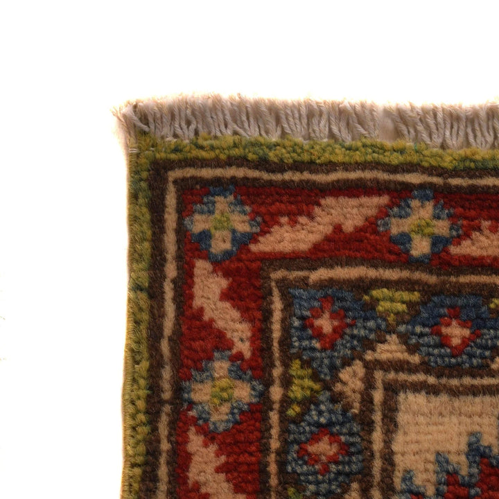 Green Afghan Kazak Rug 3' 5" x 4' 8" Hand-Knotted | No. AL75326