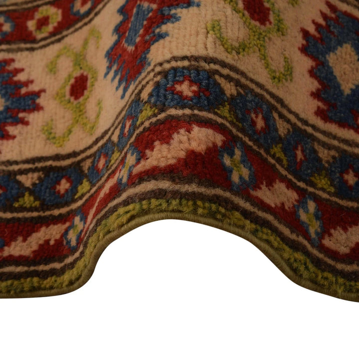 Green Afghan Kazak Rug 3' 5" x 4' 8" Hand-Knotted | No. AL75326