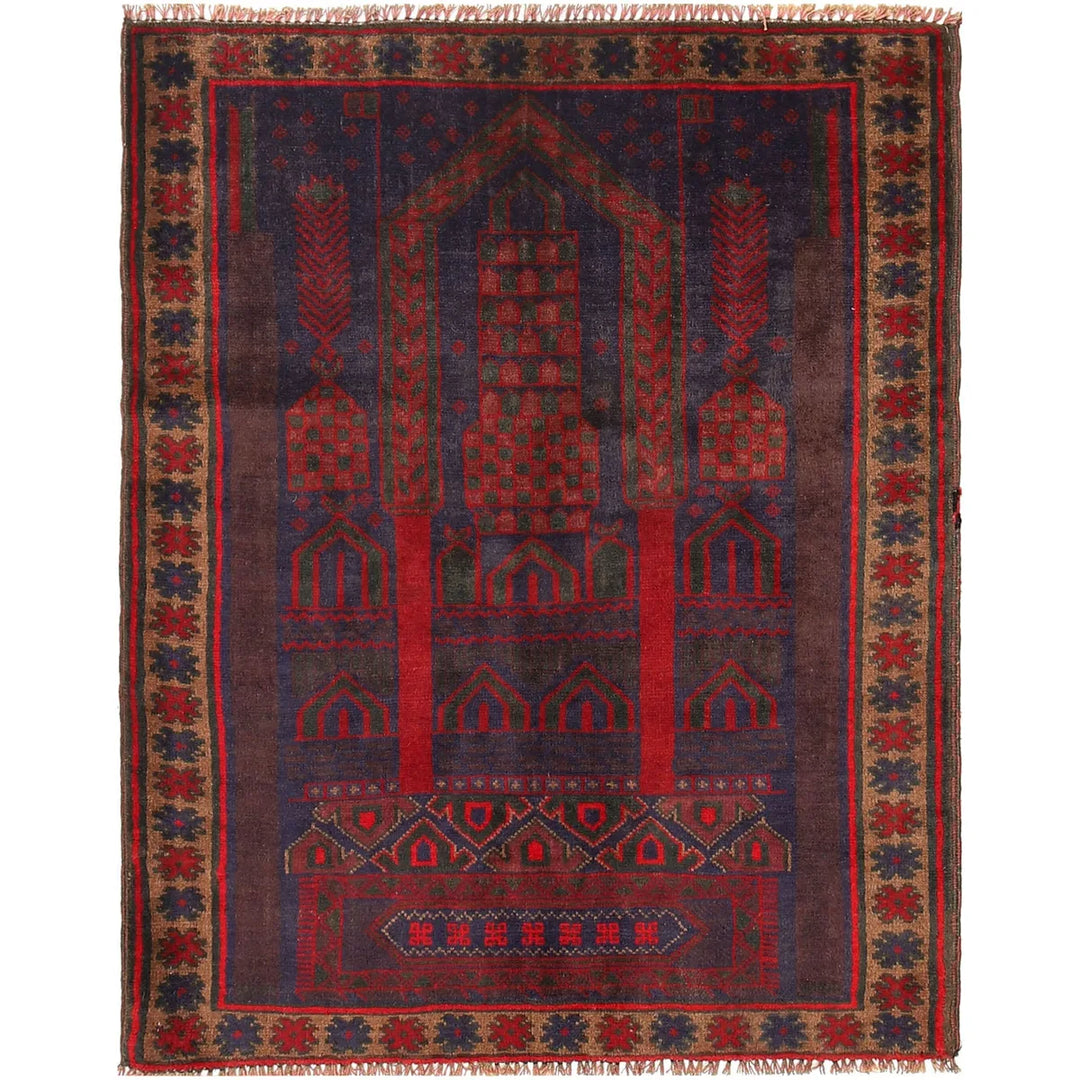 Afghan Prayer Rug 3' 3" x 4' 4" Hand-Knotted | No. AL75330