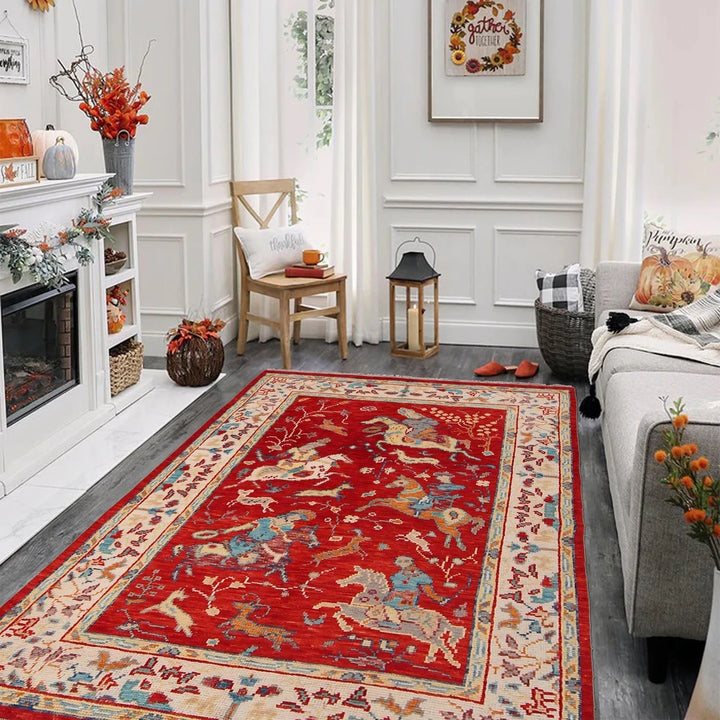 Red Afghan Pictorial Rug 4' 1" x 6' 0" Hand-Knotted | No. AL75398