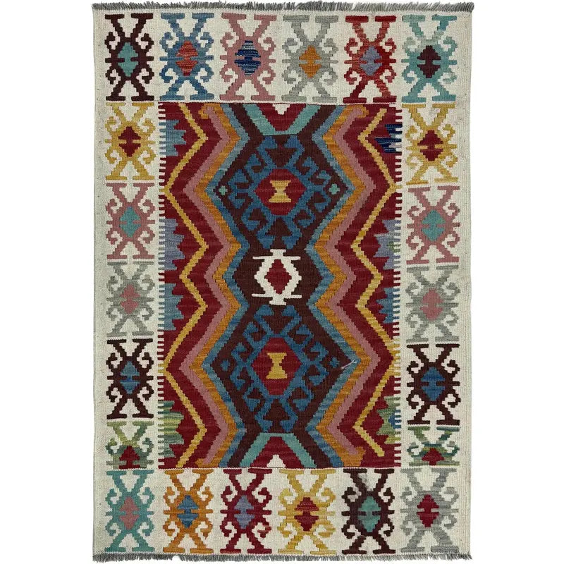 Multicolor Afghan Vegetable Kilim Rug 3' 5" x 4' 11" Flat-Weave | No. AL75426