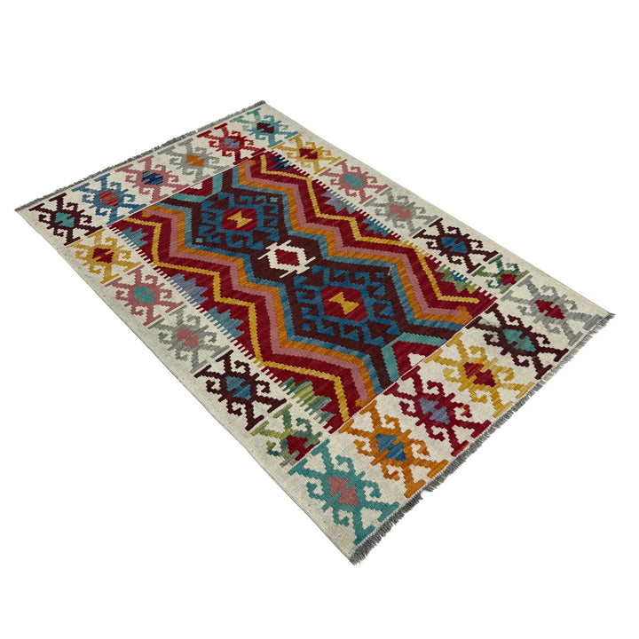 Multicolor Afghan Kilim Rug 3'5" x 4'11" Flat-Weave view