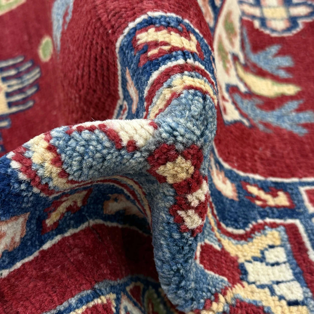 Red Afghan Kazak Rug 6' 6" x 10' 1" Hand-Knotted | No. AL75432