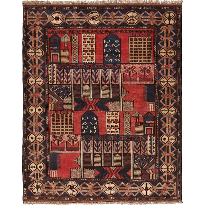 Afghan Baluchi Rug 4' 5" x 5' 4" Hand-Knotted | No. AL75443