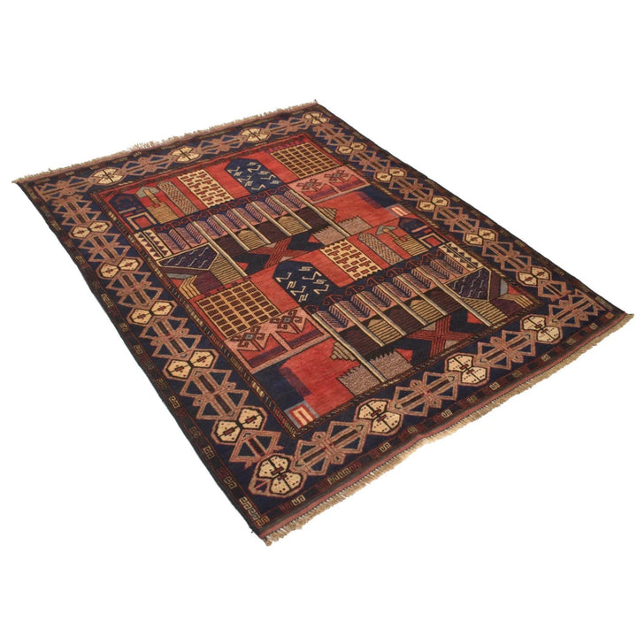 Afghan Baluchi Rug 4' 5" x 5' 4" Hand-Knotted | No. AL75443