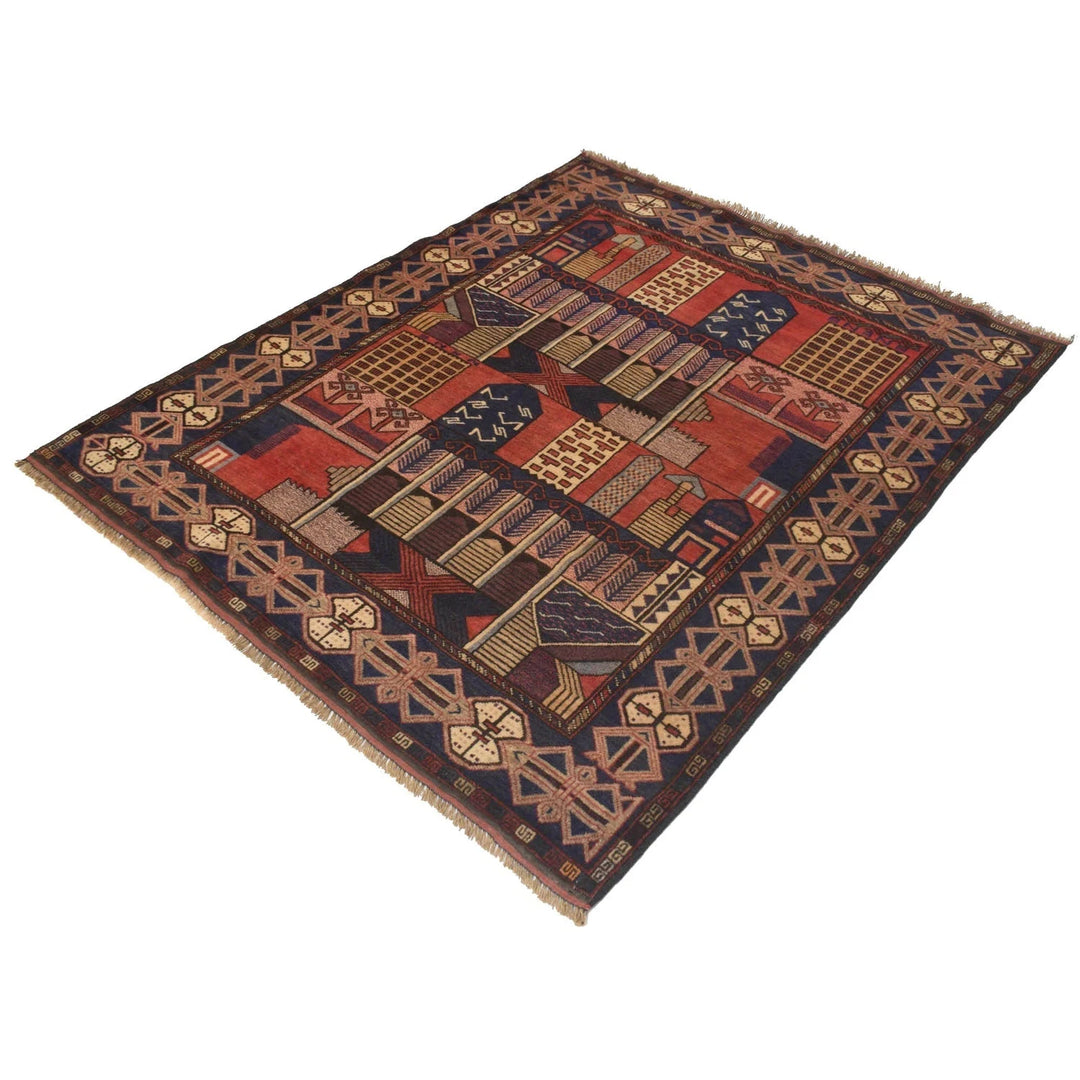 Afghan Baluchi Rug 4' 5" x 5' 4" Hand-Knotted | No. AL75443