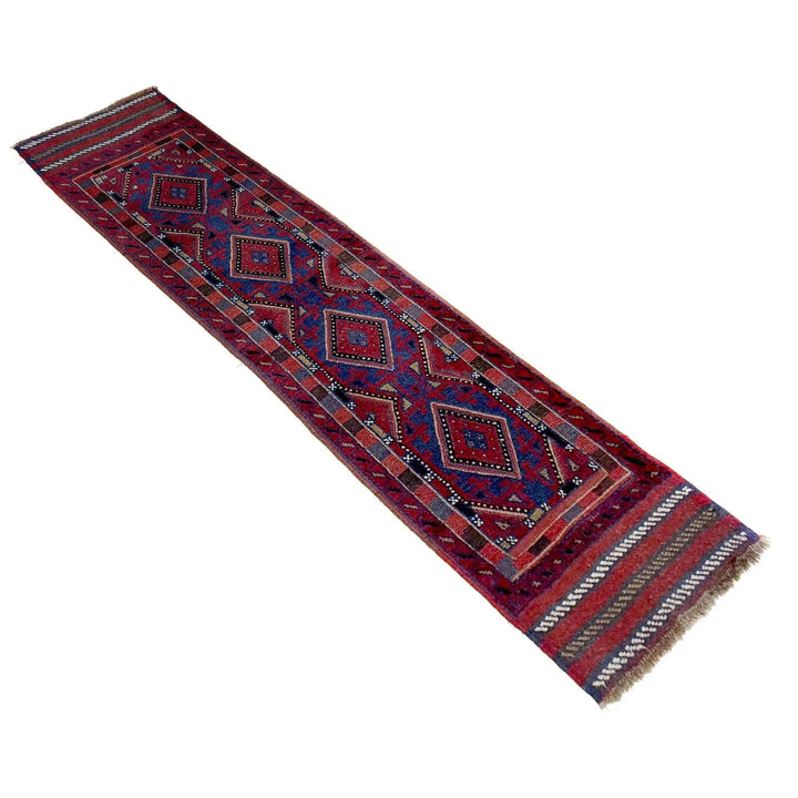 Red Afghan Mashwani Rug 1'10" x 7'11" Hand-Knotted | No. AL75489