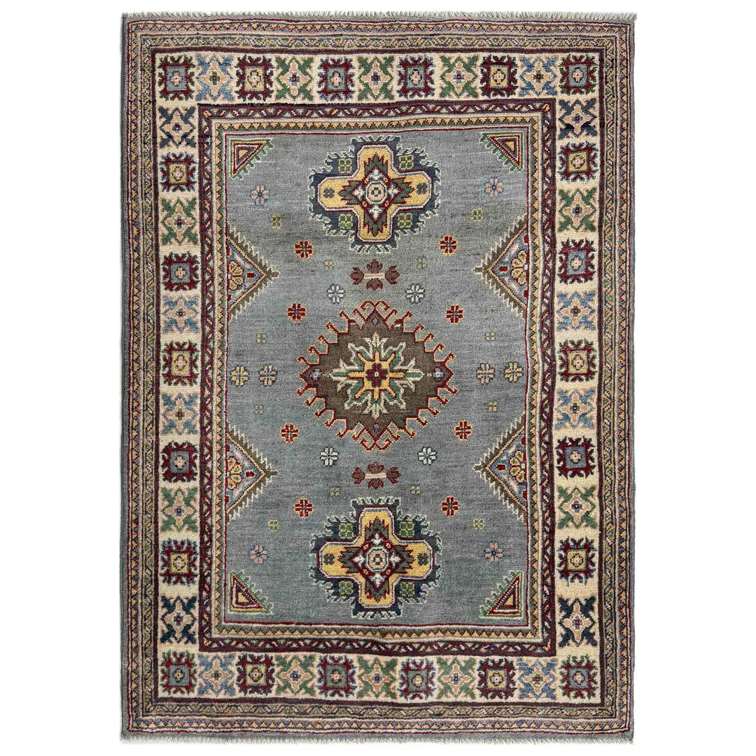 Blue Afghan Kazak Rug 3' 3" x 4' 9" Hand-Knotted | No. AL75521