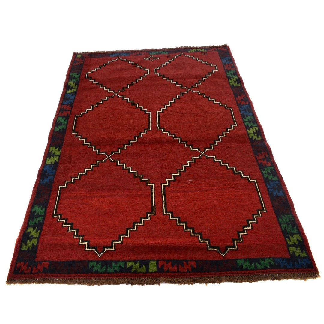 Afghan Baluchi Rug 4' 4" x 6' 2" Hand-Knotted | No. AL75538