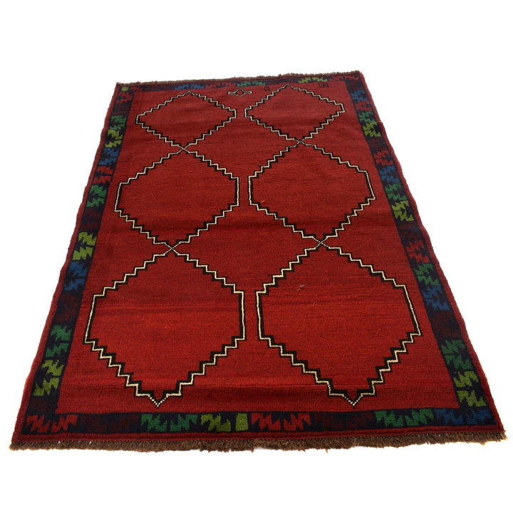 Afghan Baluchi Rug 4' 4" x 6' 2" Hand-Knotted | No. AL75538
