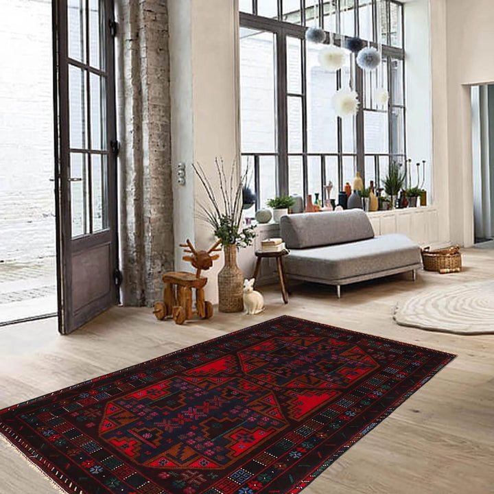Afghan Baluchi Rug 3' 1" x 5' 1" Hand-Knotted | No. AL75565