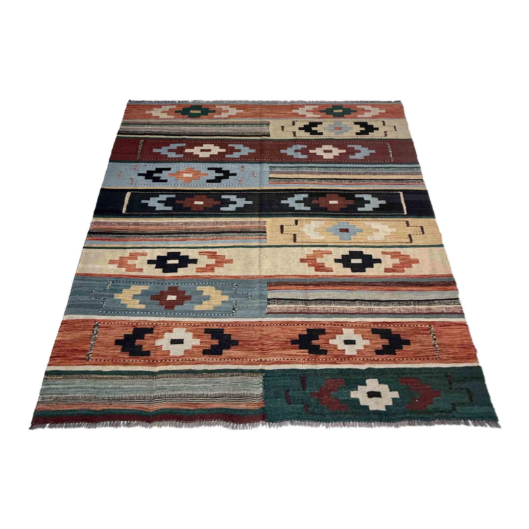 Afghan Vegetable Kilim Rug 5' 11" x 7' 9" Flat-Weave | No. AL755983