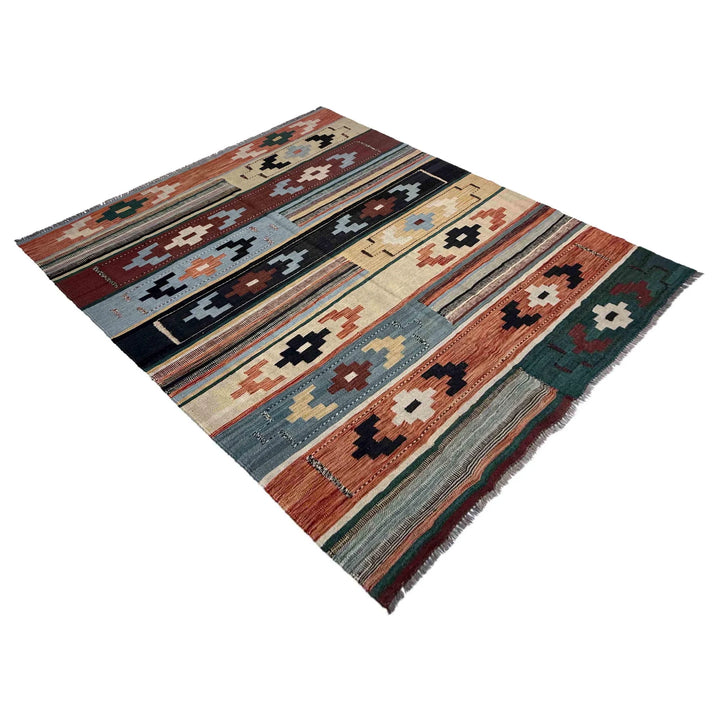 Afghan Vegetable Kilim Rug 5' 11" x 7' 9" Flat-Weave | No. AL755983