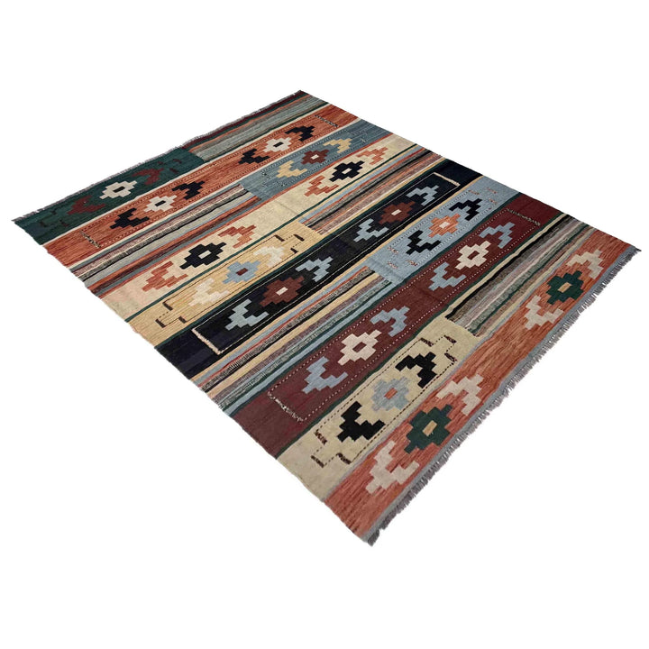Afghan Vegetable Kilim Rug 5' 11" x 7' 9" Flat-Weave | No. AL755983