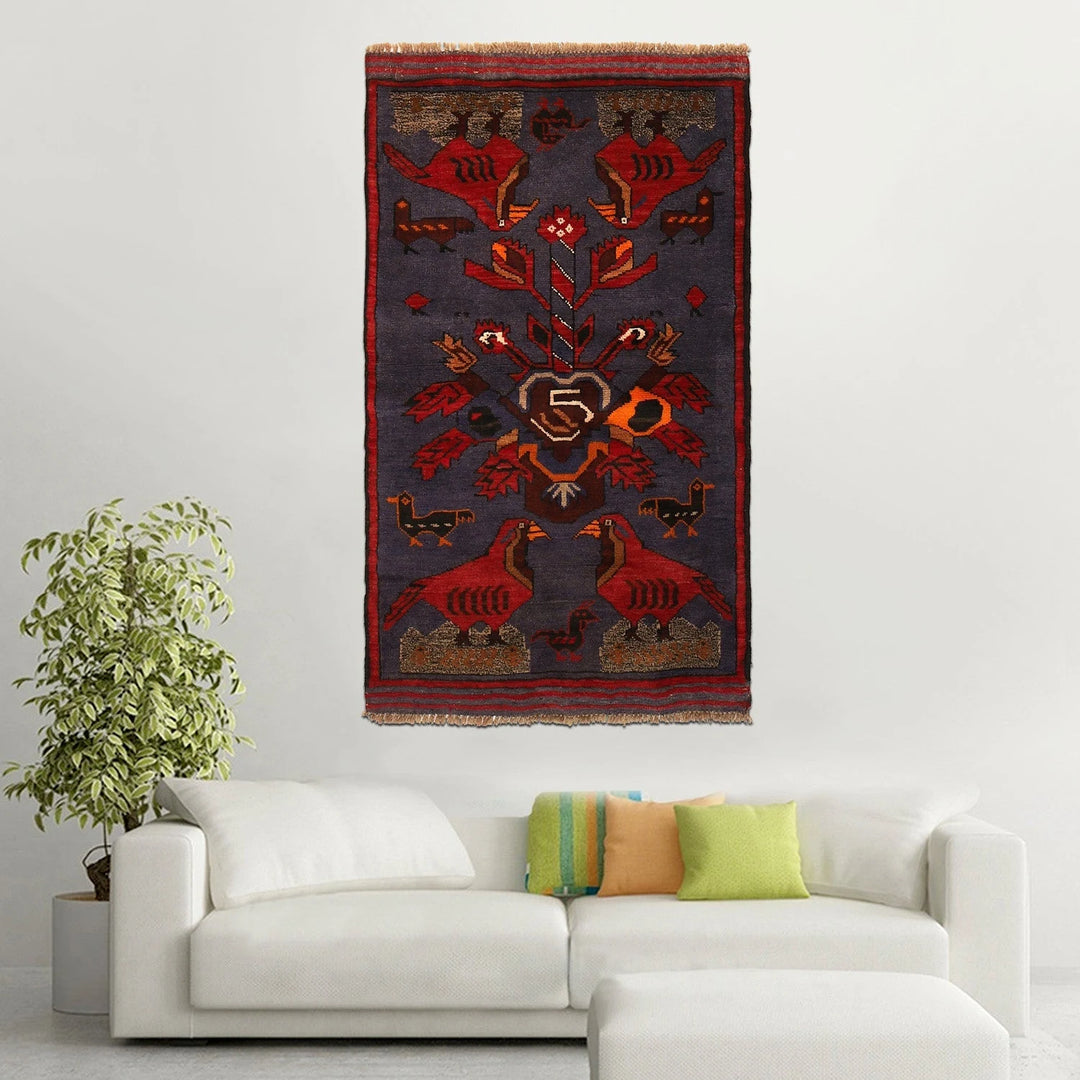 Afghan Pictorial Birds Rug 2' 8" x 4' 9" Hand-Knotted | No. AL75604