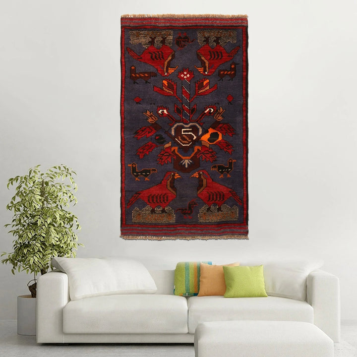 Afghan Pictorial Birds Rug 2' 8" x 4' 9" Hand-Knotted | No. AL75604