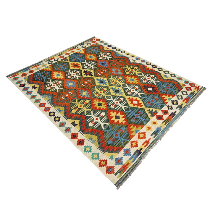 Afghan Vegetable Kilim Rug 5' 1" x 6' 7" Flat-Weave | No. AL756274