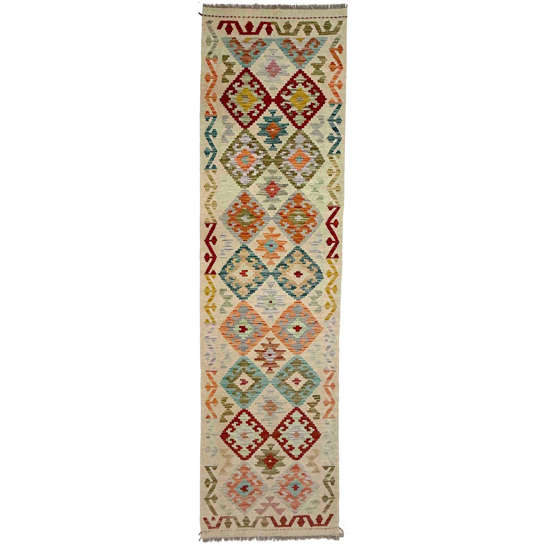 Afghan Vegetable Kilim Runner 2' 6" x 9' 9" Flat-Weave | No. AL756540