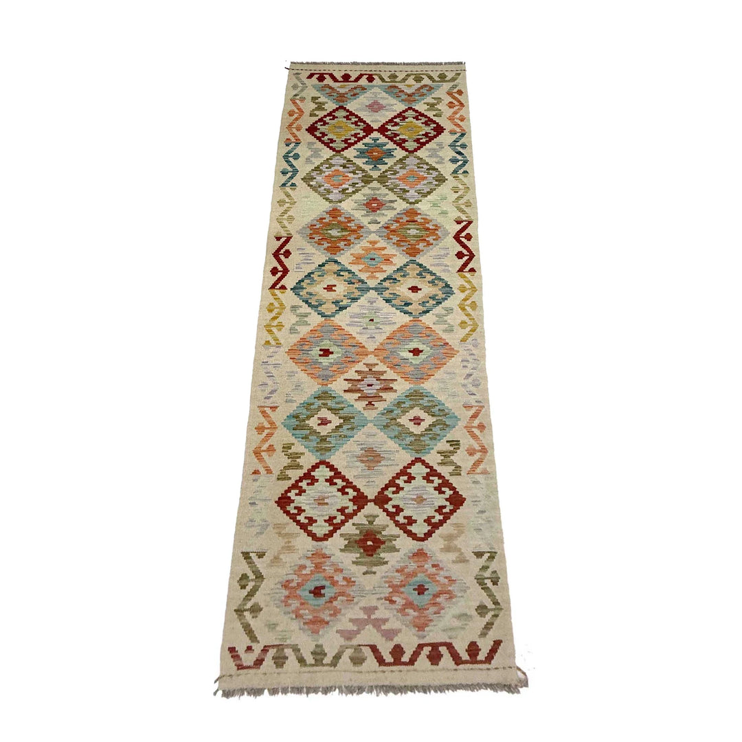 Afghan Vegetable Kilim Runner 2' 6" x 9' 9" Flat-Weave | No. AL756540