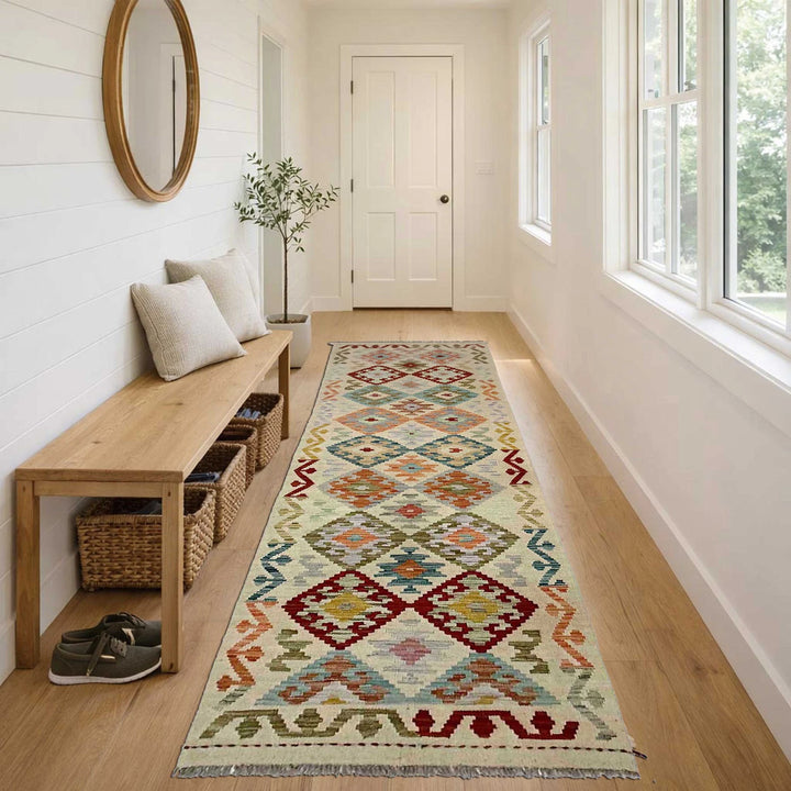 Afghan Vegetable Kilim Runner 2' 6" x 9' 9" Flat-Weave | No. AL756540