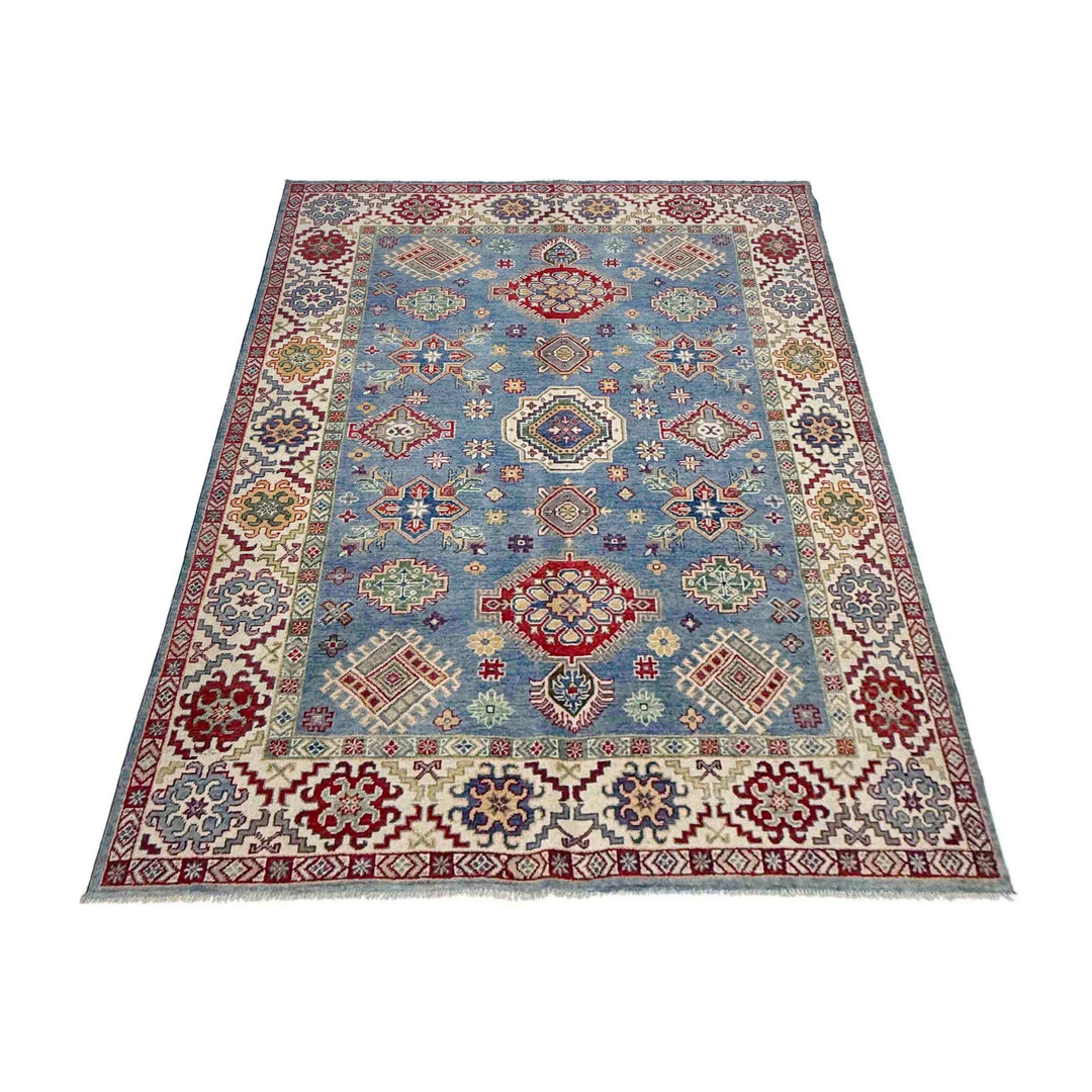 Blue Afghan Kazak Rug 5' 5" x 7' 10" Hand-Knotted | No. AL75707