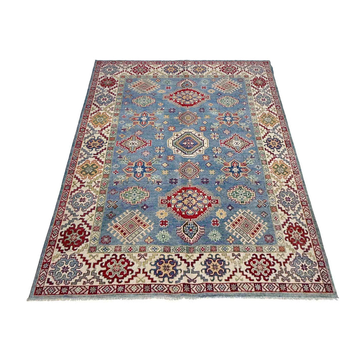 Blue Afghan Kazak Rug 5' 5" x 7' 10" Hand-Knotted | No. AL75707