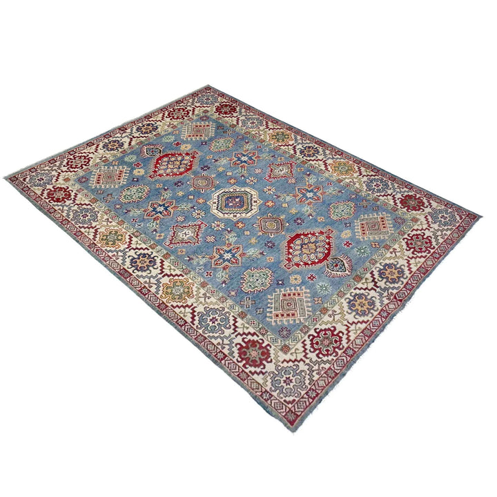 Blue Afghan Kazak Rug 5' 5" x 7' 10" Hand-Knotted | No. AL75707