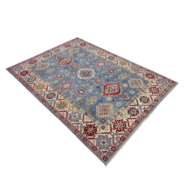 Blue Afghan Kazak Rug 5' 5" x 7' 10" Hand-Knotted | No. AL75707