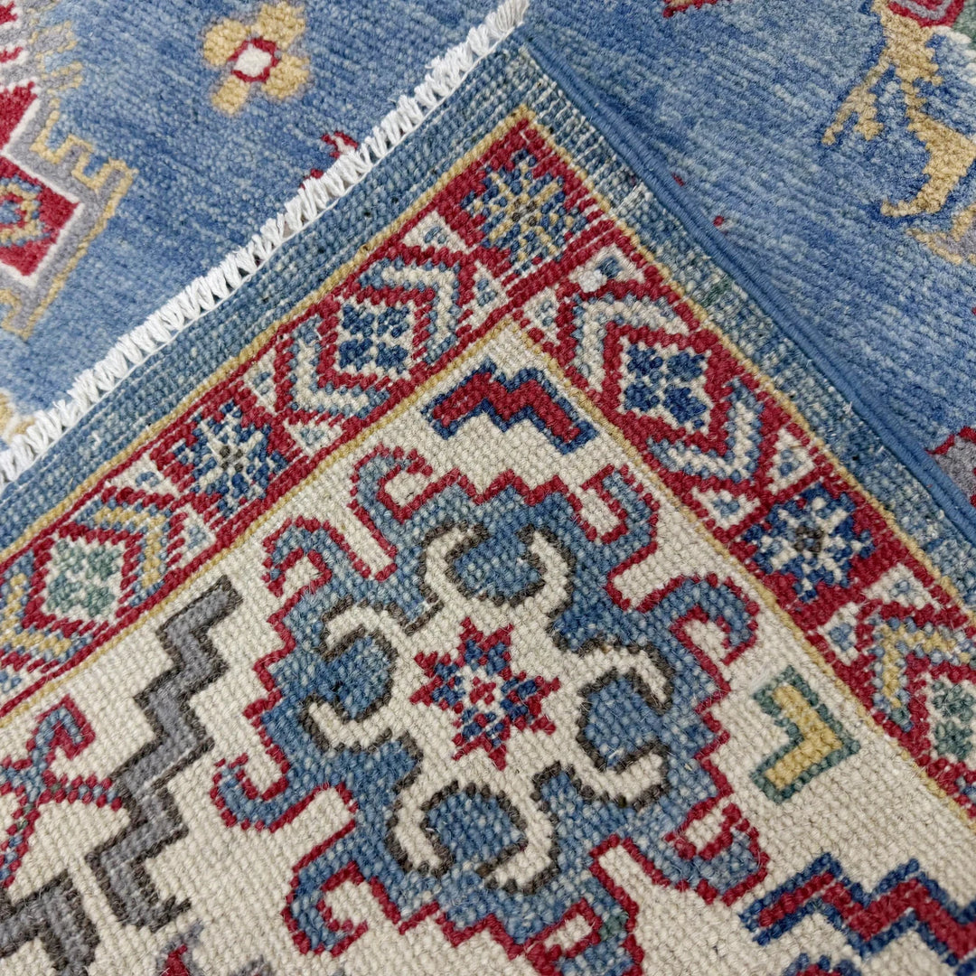 Blue Afghan Kazak Rug 5' 5" x 7' 10" Hand-Knotted | No. AL75707