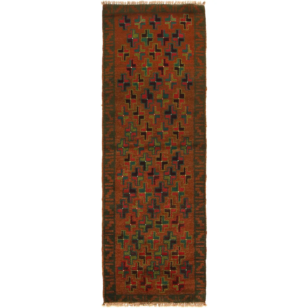 Brown Afghan Baluchi Rug 2' 1" x 6' 2" Hand-Knotted | No. AL75715