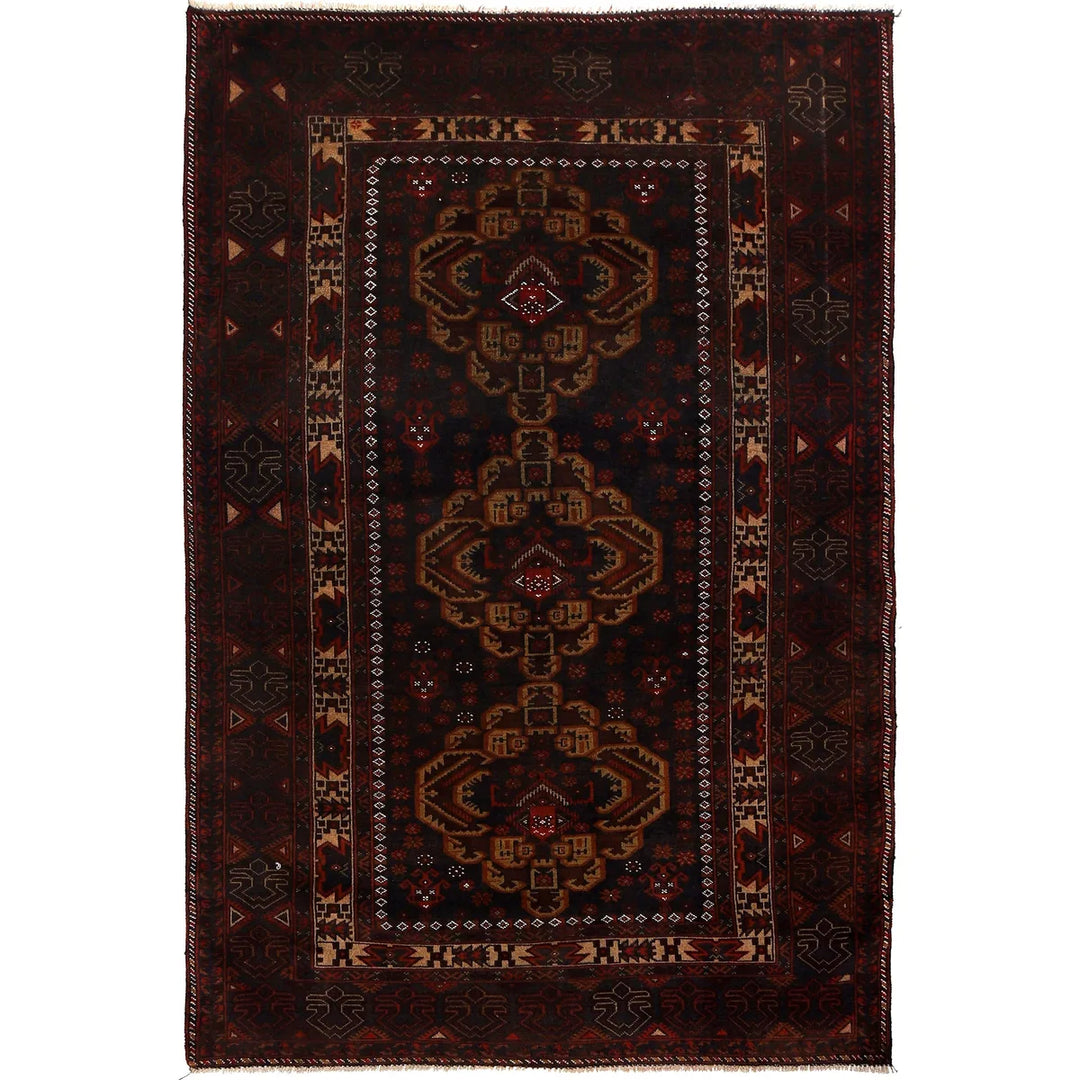 Afghan Baluchi Rug 4' 7" x 6' 10" Hand-Knotted | No. AL75853