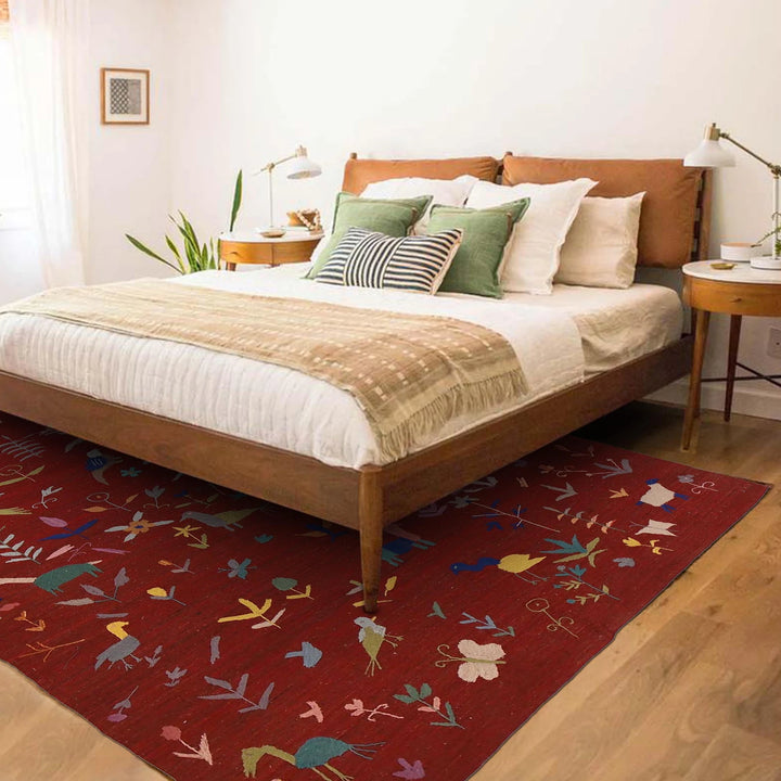 Afghan Embroidery Kelim Rug 5' 6" x 7' 9" Flat-Weave | No. AL75874