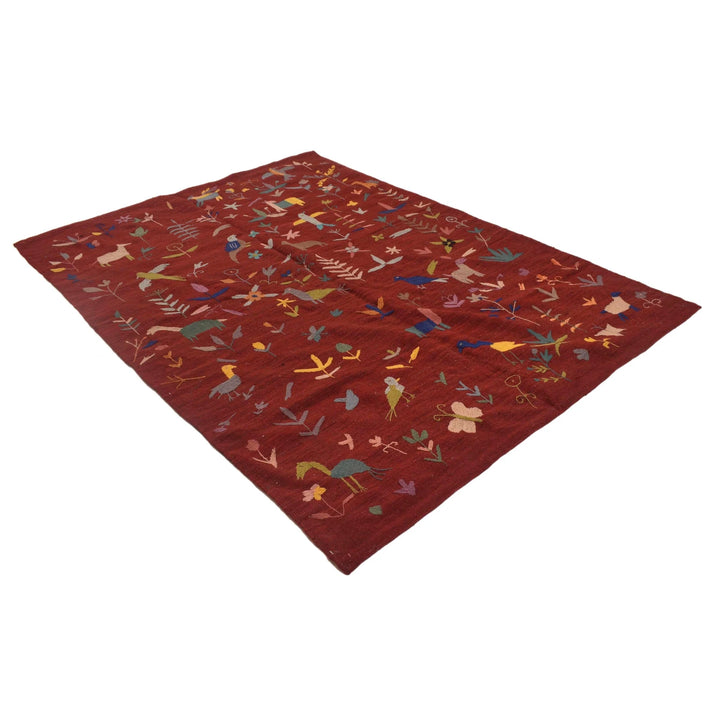 Afghan Embroidery Kelim Rug 5' 6" x 7' 9" Flat-Weave | No. AL75874