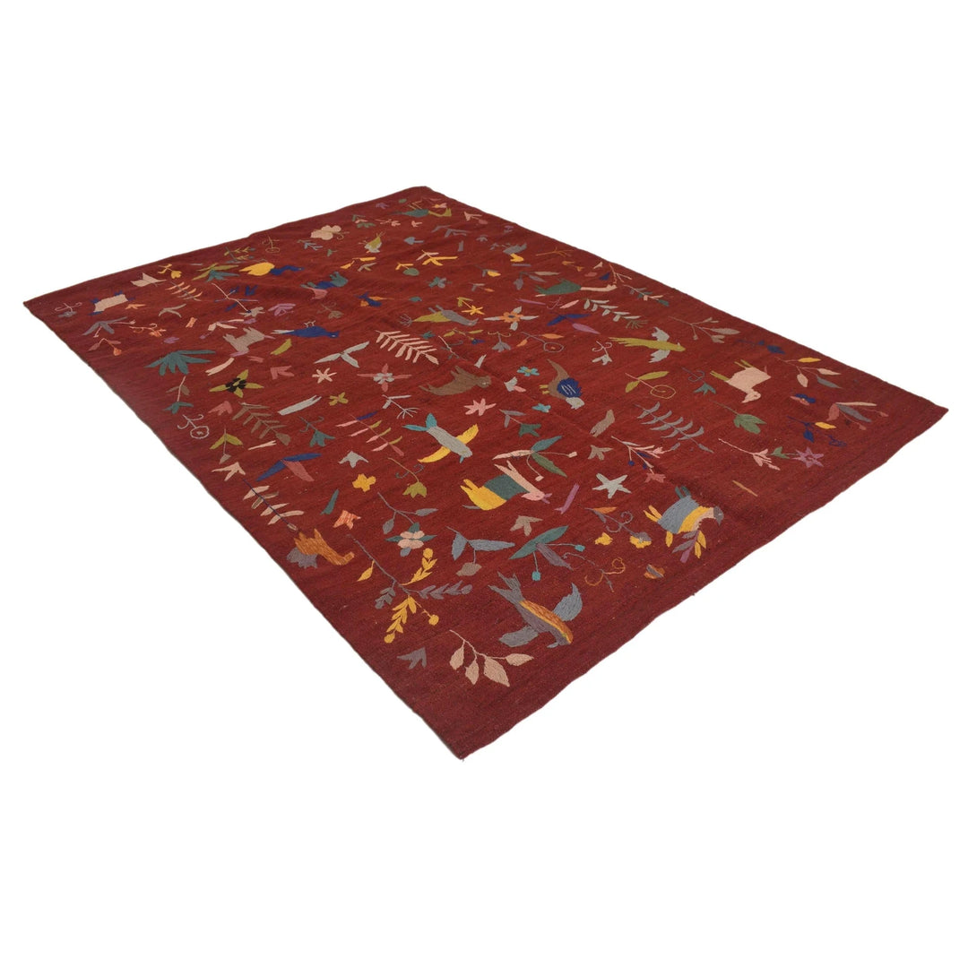 Afghan Embroidery Kelim Rug 5' 6" x 7' 9" Flat-Weave | No. AL75874