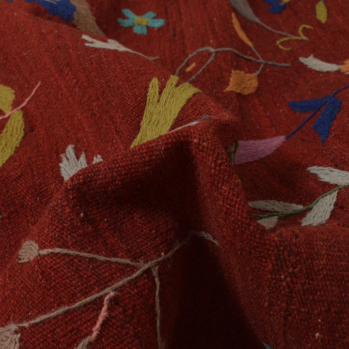 Afghan Embroidery Kelim Rug 5' 6" x 7' 9" Flat-Weave | No. AL75874