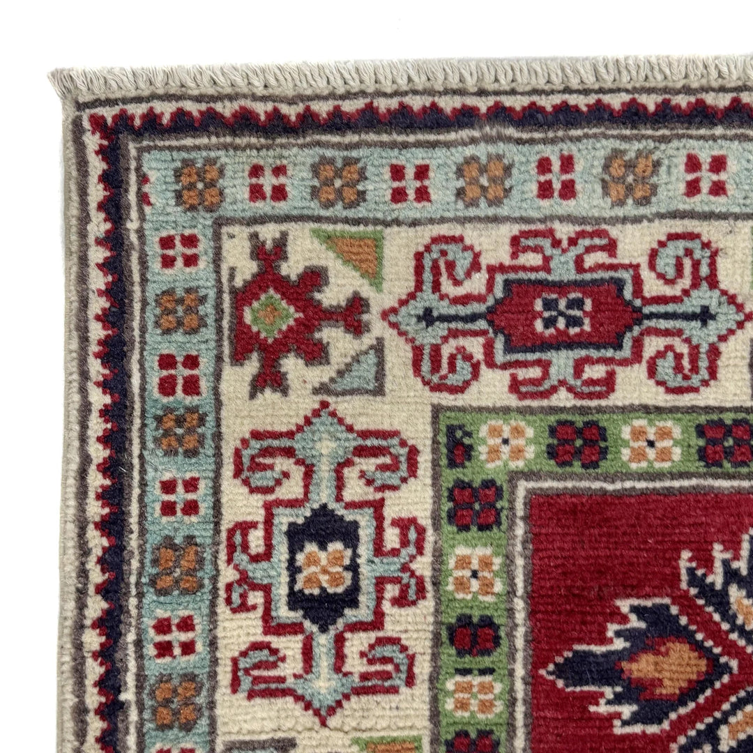 Red Afghan Kazak Rug 3' 3" x 5' 0" Hand-Knotted | No. AL75901
