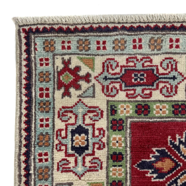 Red Afghan Kazak Rug 3' 3" x 5' 0" Hand-Knotted | No. AL75901