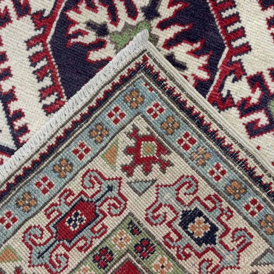 Red Afghan Kazak Rug 3' 3" x 5' 0" Hand-Knotted | No. AL75901