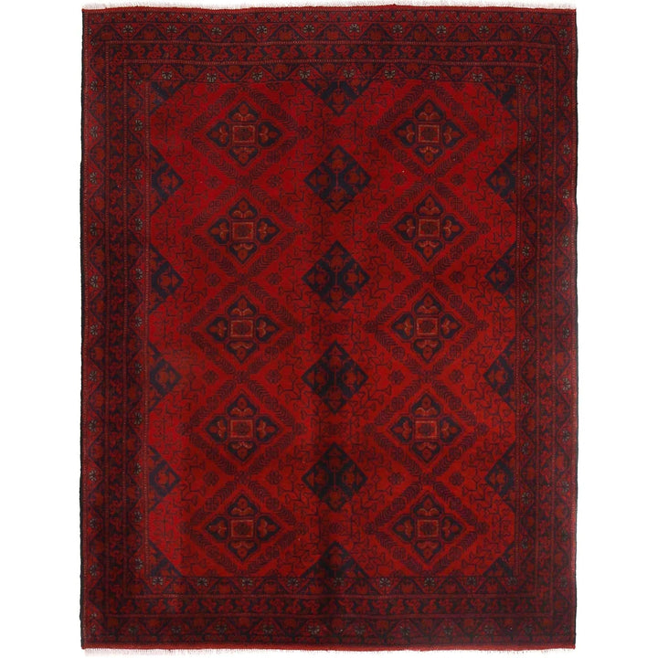 Red Afghan Khal Mohammadi Rug 4' 10" x 6' 5" Hand-Knotted | No. AL75912
