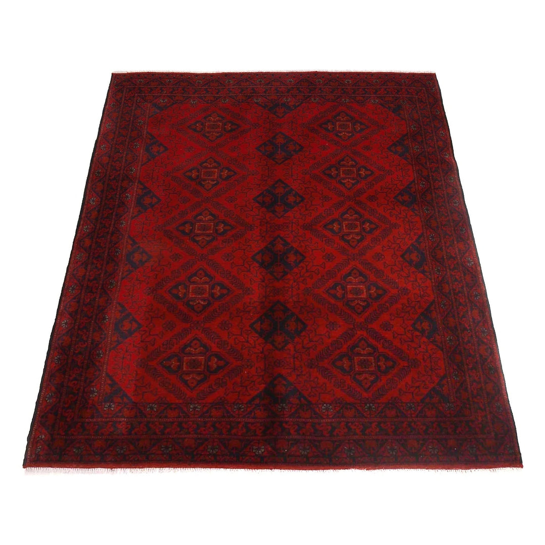 Red Afghan Khal Mohammadi Rug 4' 10" x 6' 5" Hand-Knotted | No. AL75912