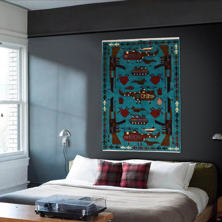 Blue Afghan War Rug 4' 1" x 6' 2" Hand-Knotted | No. AL75958