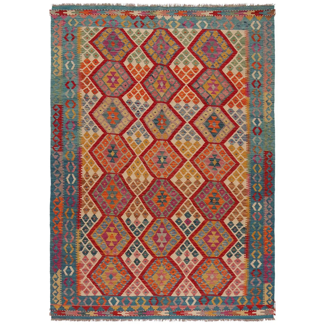 Afghan Kilim Rug 5' 10" x 8' 6" Flat-Weave | No. AL75962
