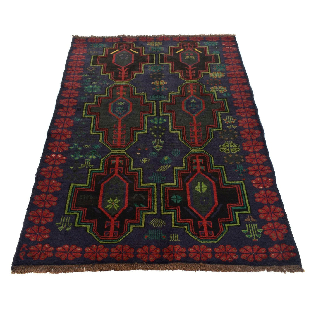 Afghan Baluchi Rug 4' 1" x 6' 0" Hand-Knotted | No. AL75970